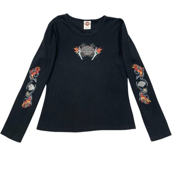 Harley Davidson Long Sleeve Double Sided Biker Motorcycle Shirt Top Women's 2XL - Picture 2 of 9